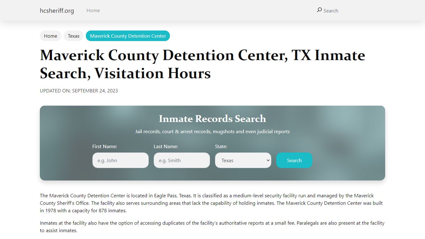 Maverick County Detention Center, TX Inmate Search, Visitation Hours