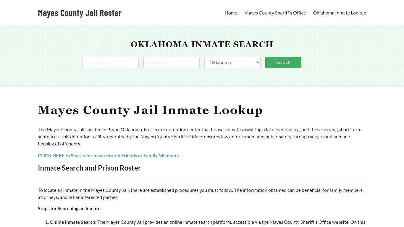 Mayes County Jail Roster Lookup, OK, Inmate Search