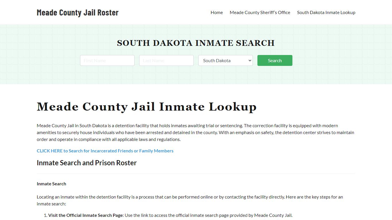 Meade County Jail Roster Lookup, SD, Inmate Search