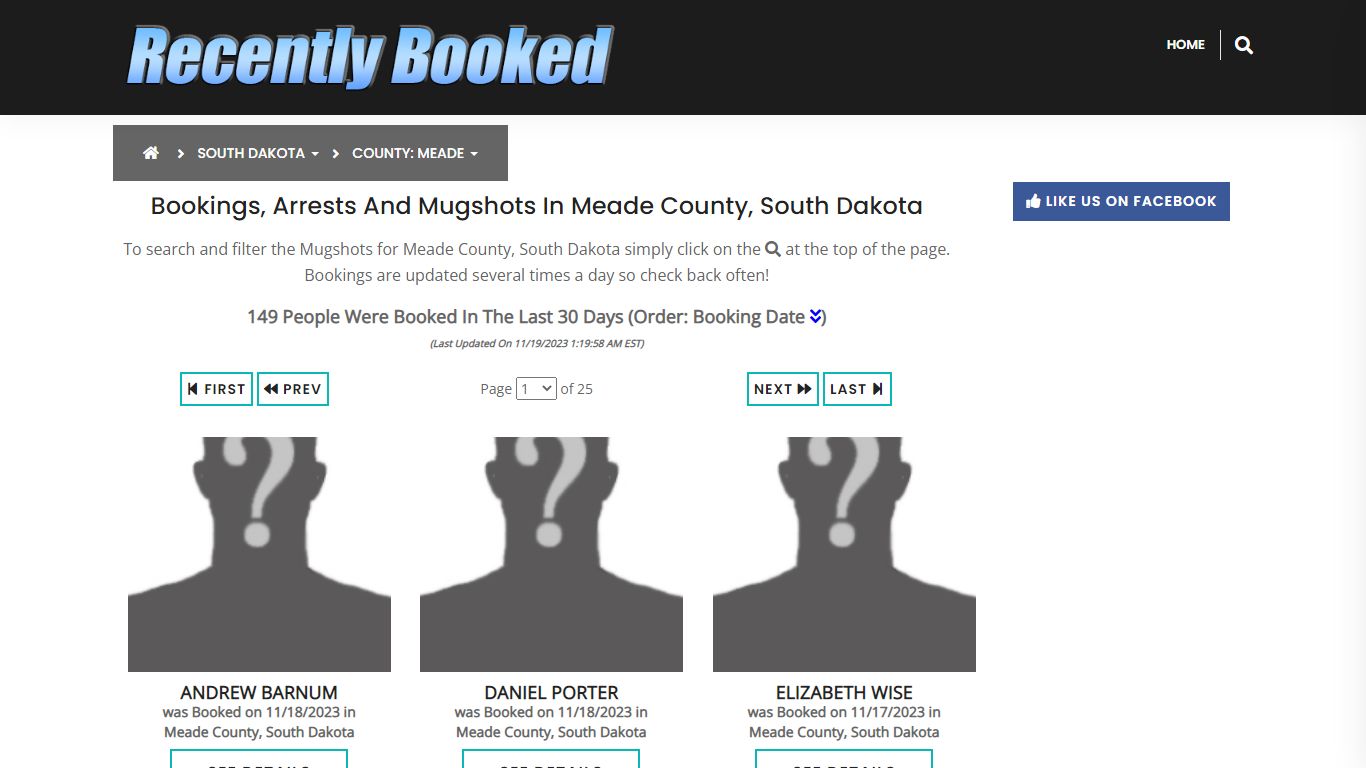 Recent bookings, Arrests, Mugshots in Meade County, South Dakota