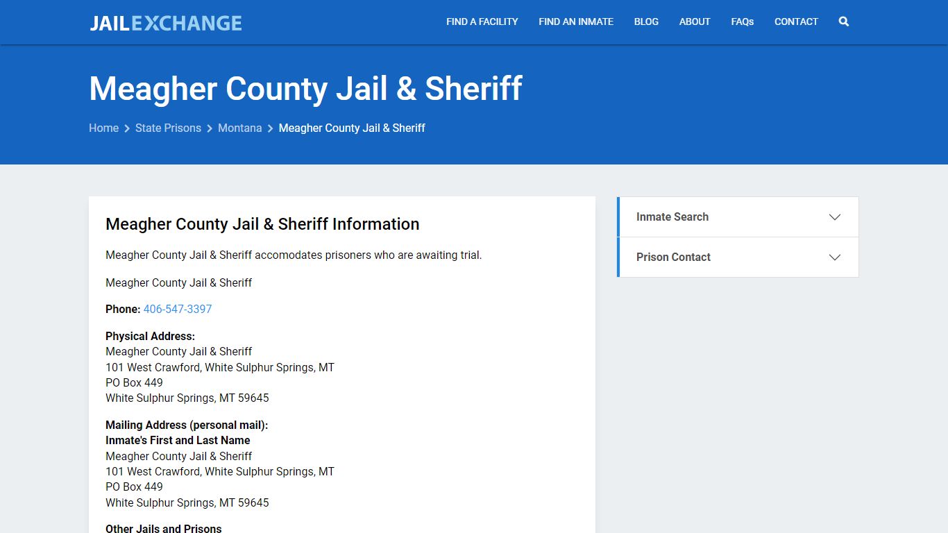 Meagher County Jail & Sheriff Inmate Search, MT - Jail Exchange