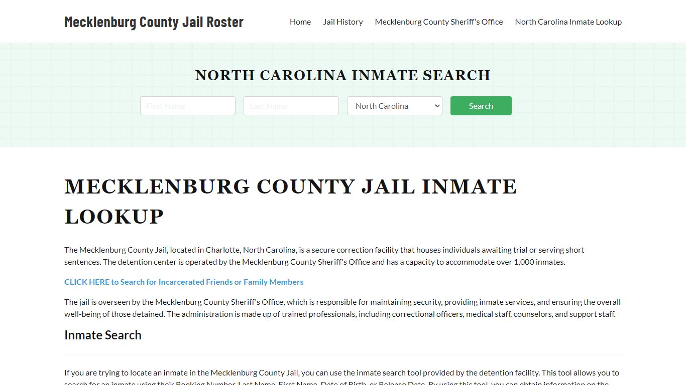 Mecklenburg County Jail Roster Lookup, NC, Inmate Search
