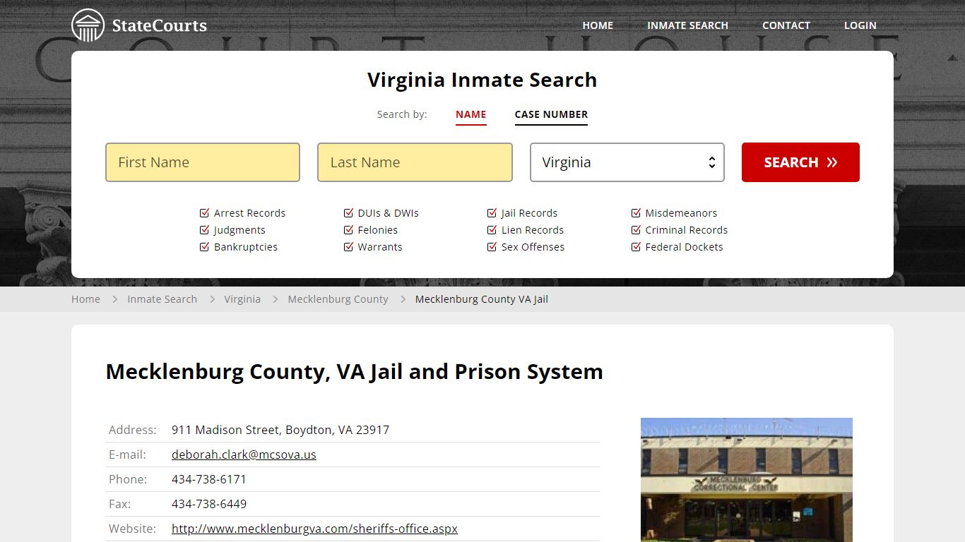 Mecklenburg County VA Jail Inmate Records Search, Virginia - StateCourts