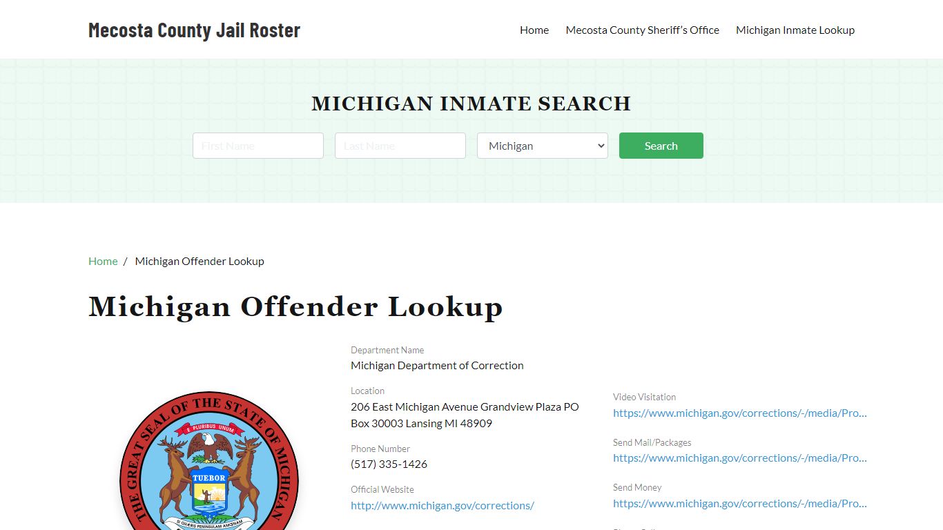 Michigan Inmate Search, Jail Rosters - Mecosta County Jail
