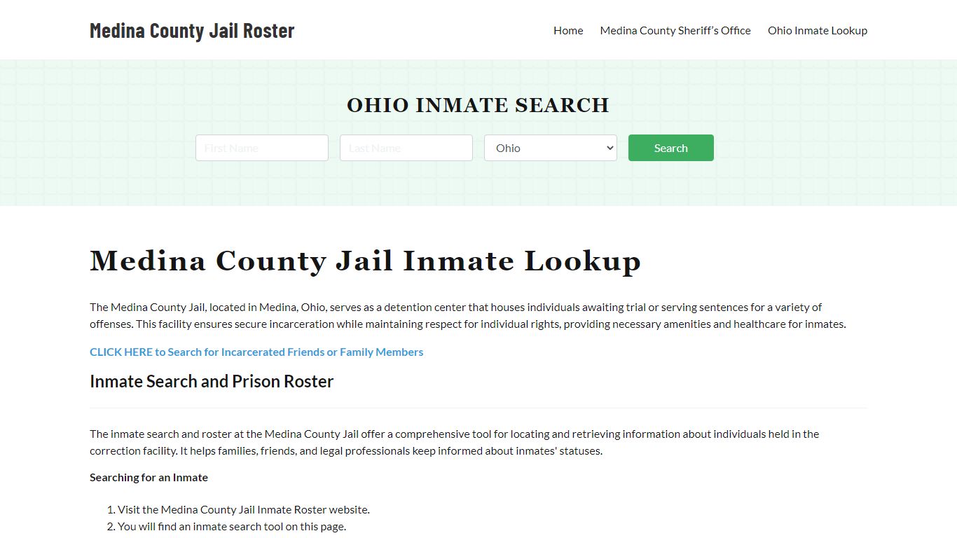 Medina County Jail Roster Lookup, OH, Inmate Search