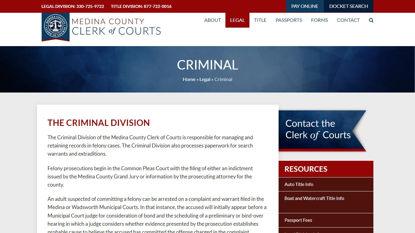 Criminal - Medina County Clerk of Courts