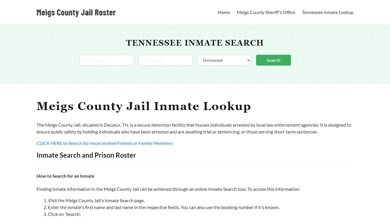 Meigs County Jail Roster Lookup, TN, Inmate Search