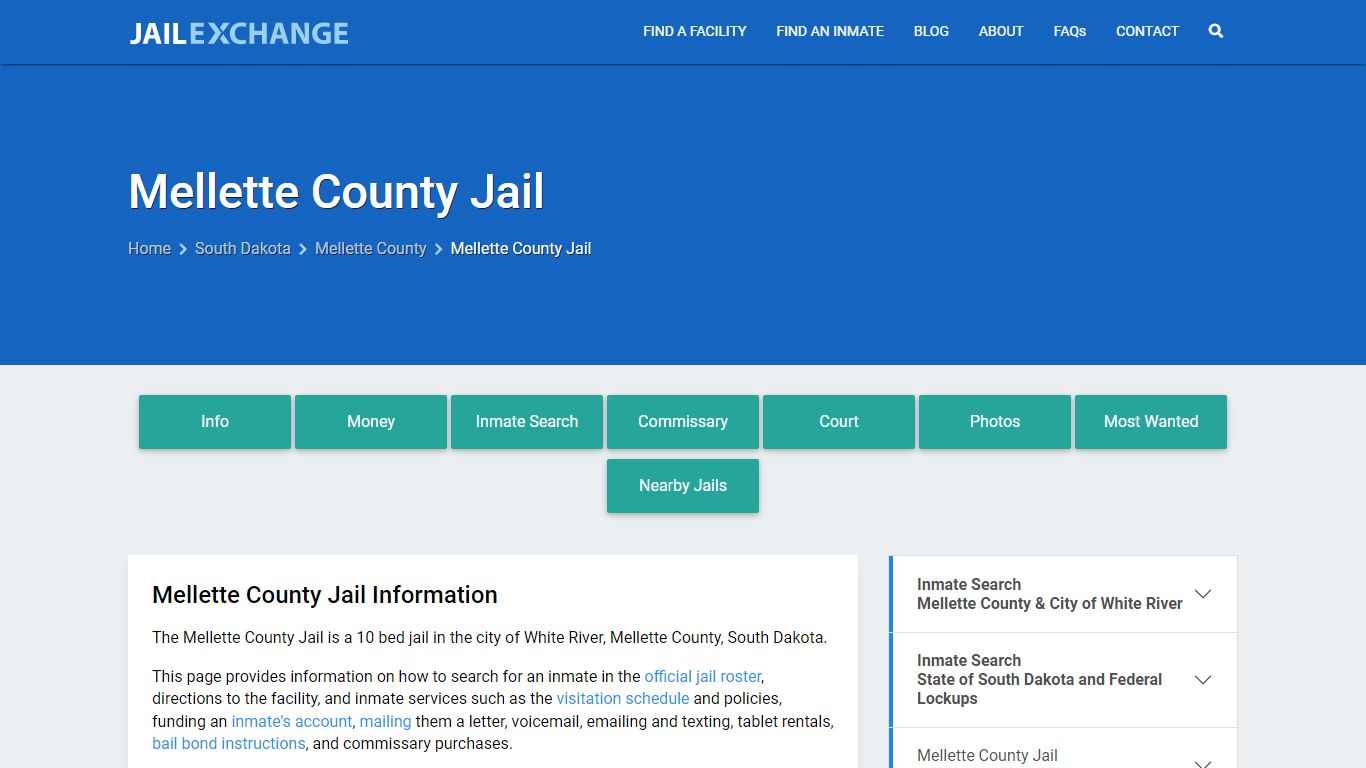 Mellette County Jail, SD Inmate Search, Information