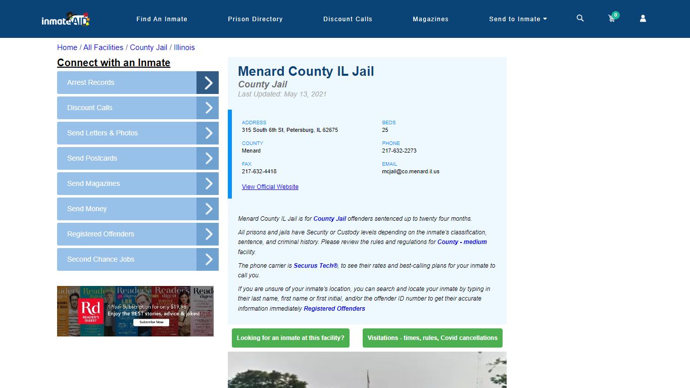 Menard County IL Jail - Inmate Locator - Petersburg, IL