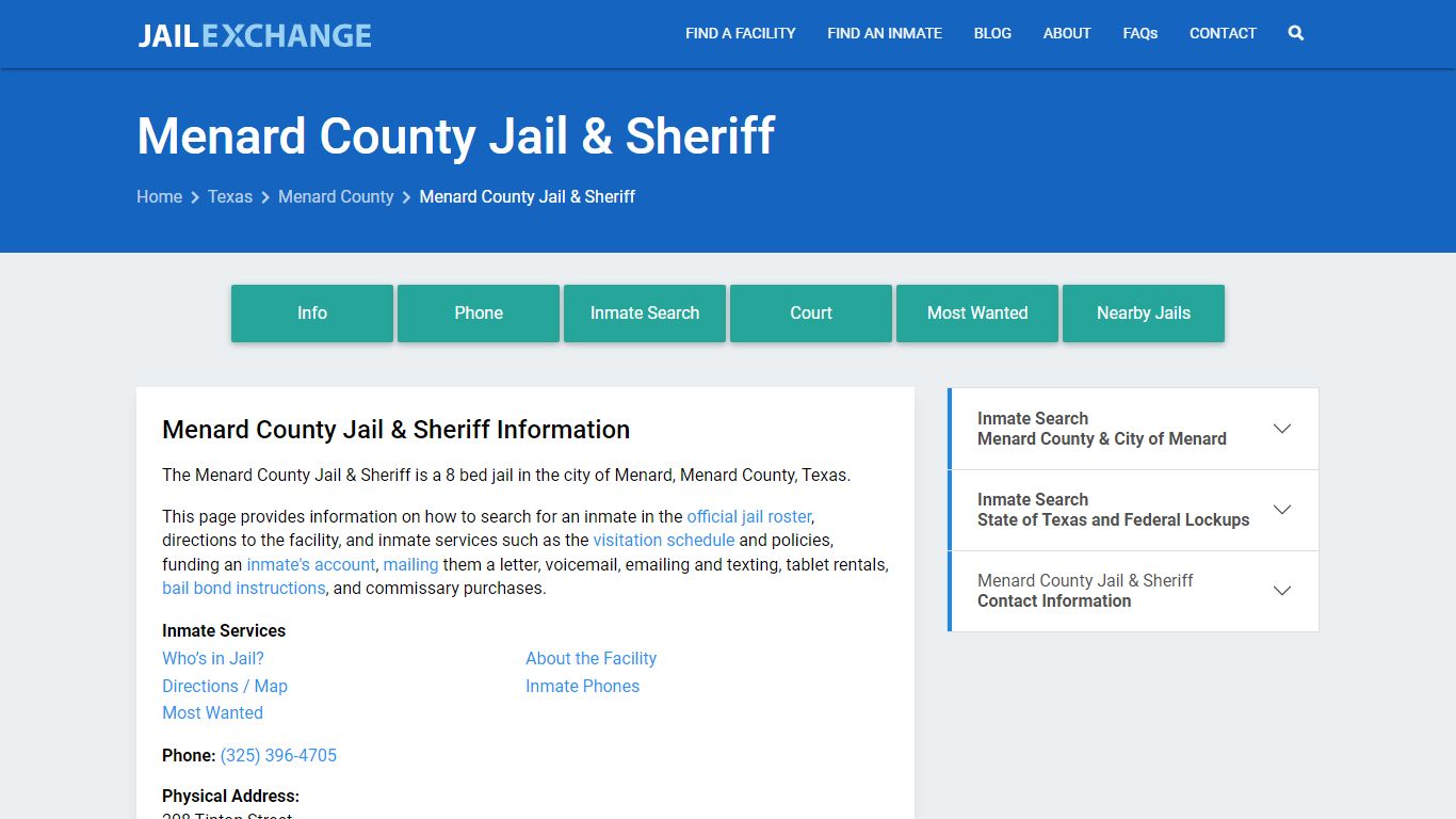 Menard County Jail & Sheriff, TX Inmate Search, Information