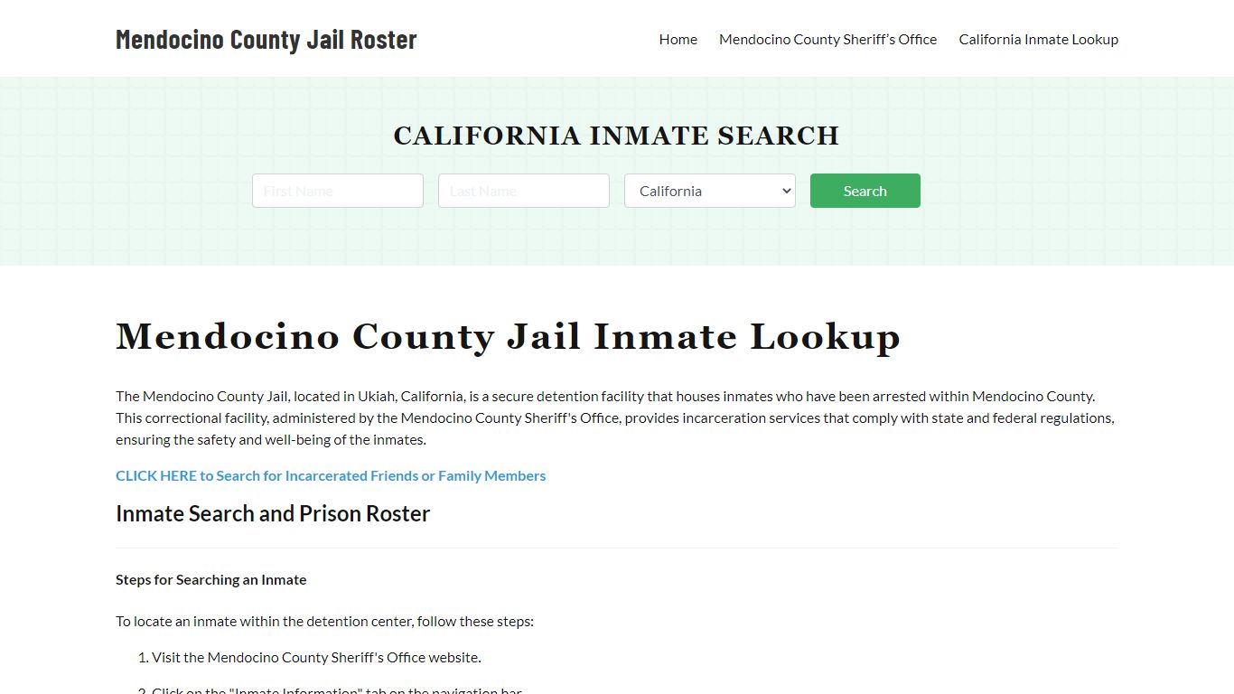 Mendocino County Jail Roster Lookup, CA, Inmate Search