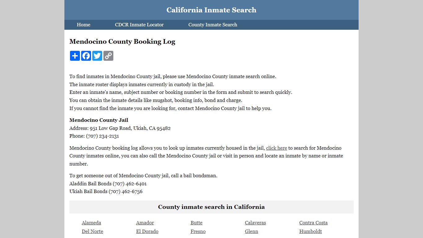 Mendocino County Booking Log - California Inmate Search