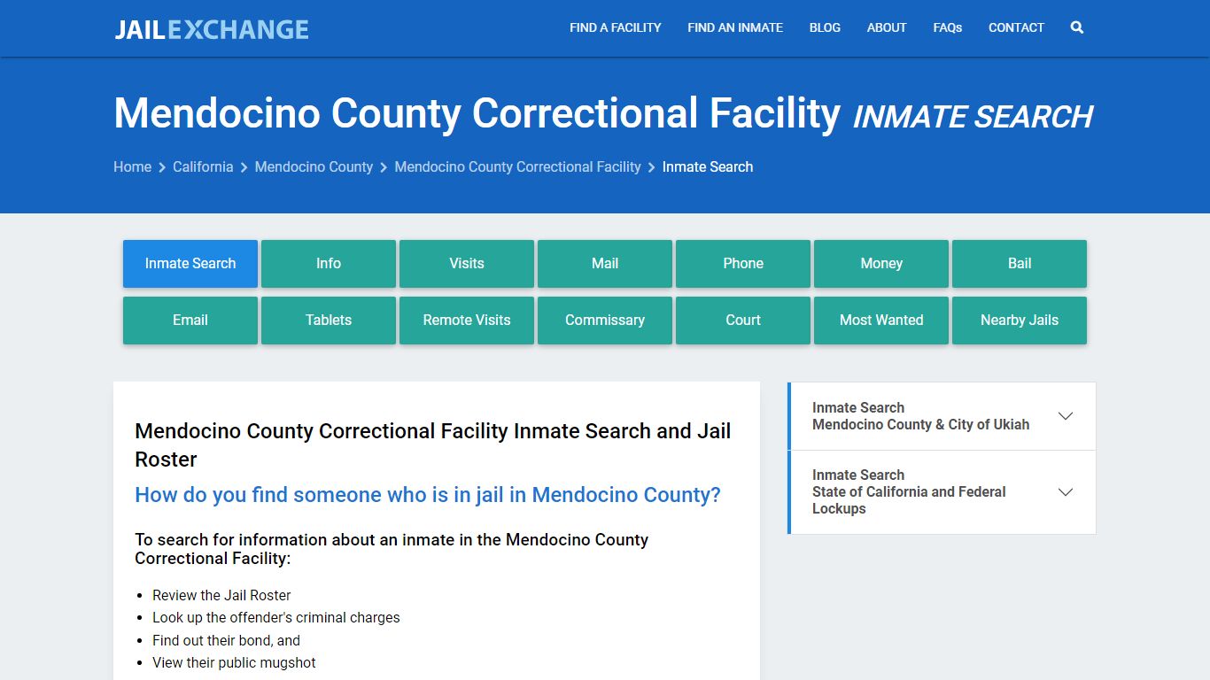 Mendocino County Correctional Facility Inmate Search - Jail Exchange