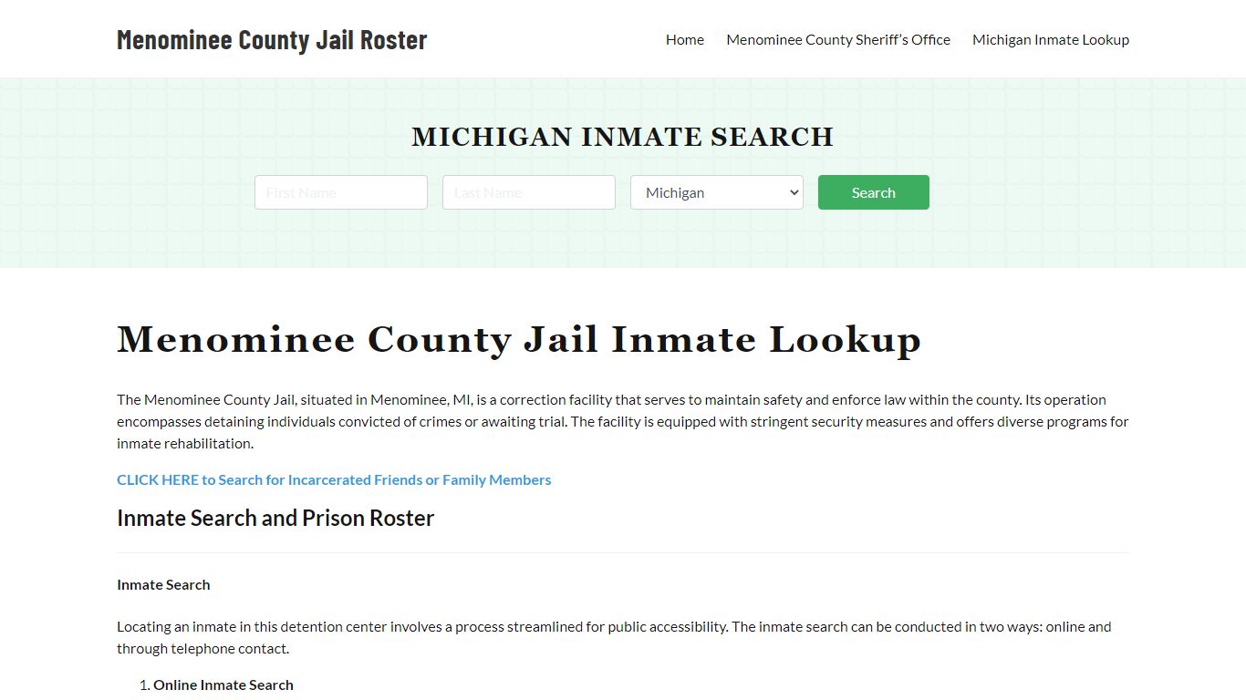 Menominee County Jail Roster Lookup, MI, Inmate Search
