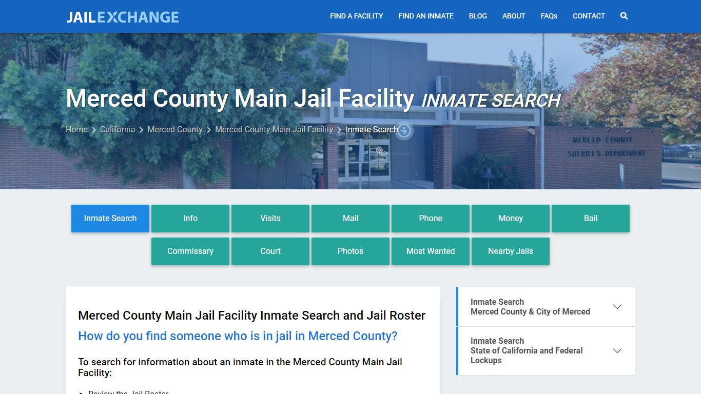 Merced County Main Jail Facility Inmate Search - Jail Exchange