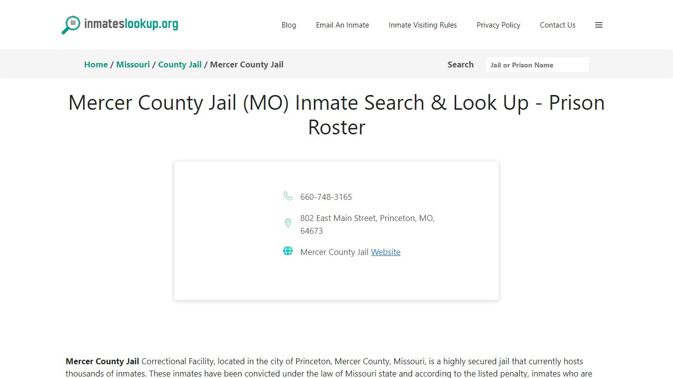 Mercer County Jail (MO) Inmate Search & Look Up - Prison Roster