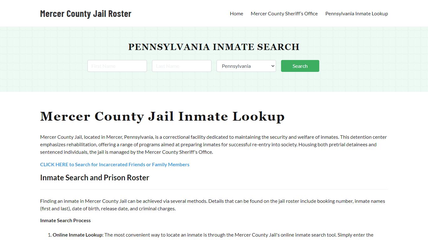 Mercer County Jail Roster Lookup, PA, Inmate Search