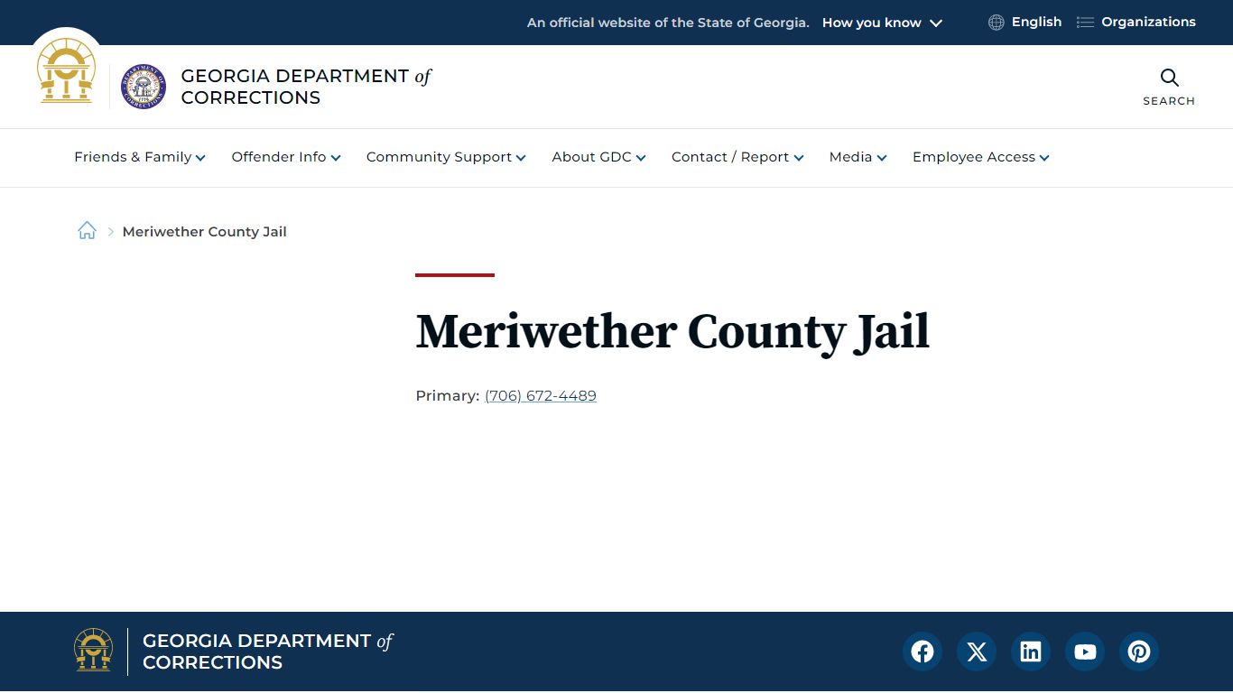 Meriwether County Jail | Georgia Department of Corrections