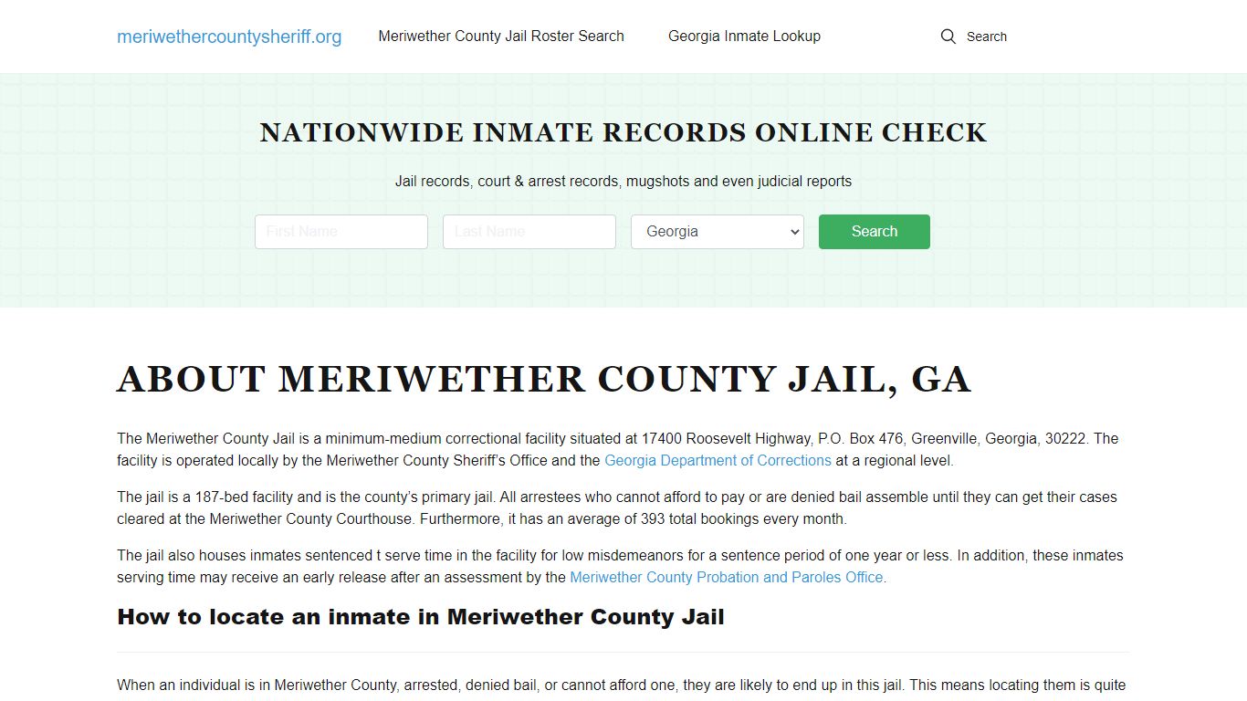 Meriwether County Jail, GA Inmate Search