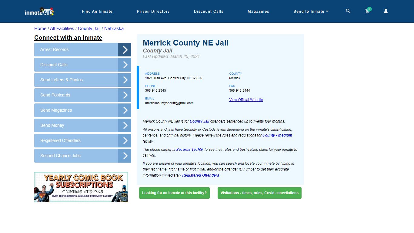 Merrick County NE Jail - Inmate Locator - Central City, NE