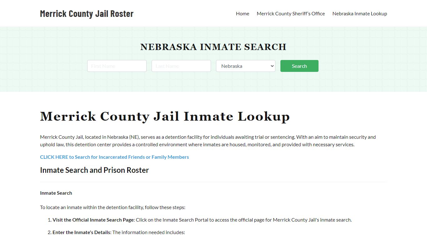 Merrick County Jail Roster Lookup, NE, Inmate Search