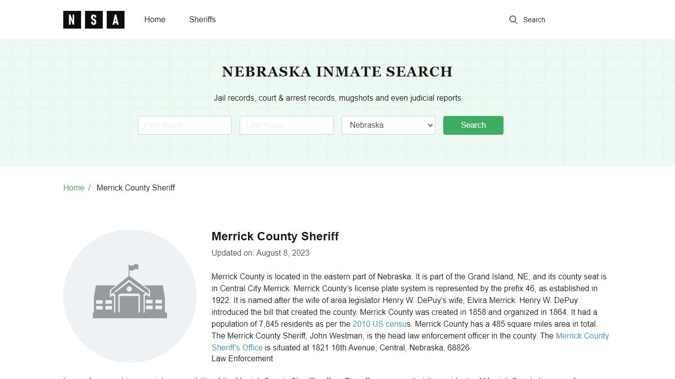 Merrick County Sheriff, Nebraska and County Jail Information