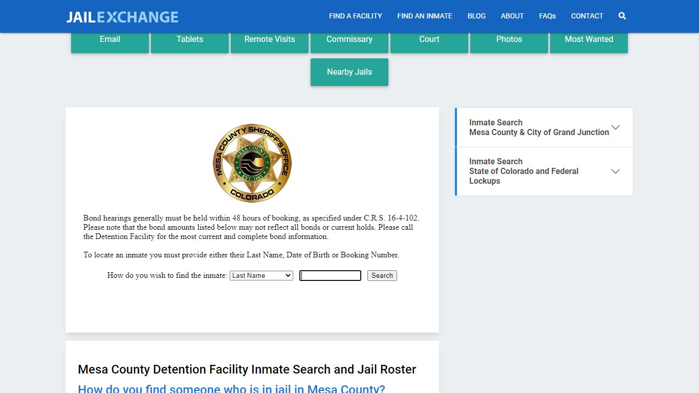 Mesa County Detention Facility Inmate Search - Jail Exchange