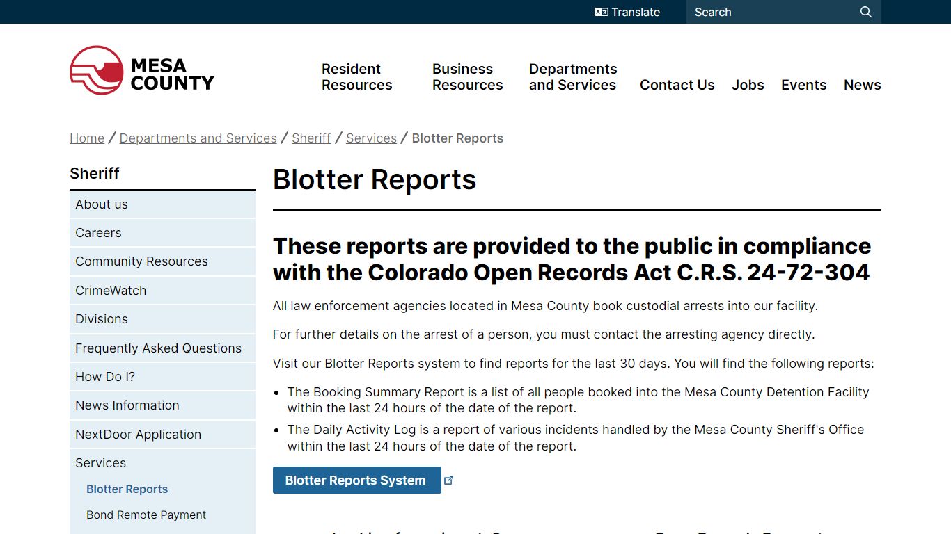 Blotter Reports | Mesa County - Mesa County, Colorado
