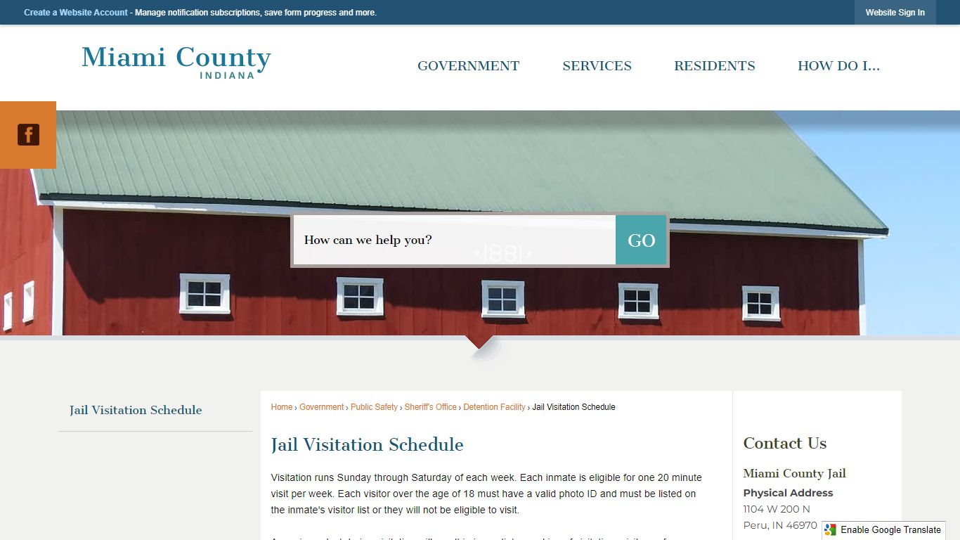 Jail Visitation Schedule | Miami County, IN
