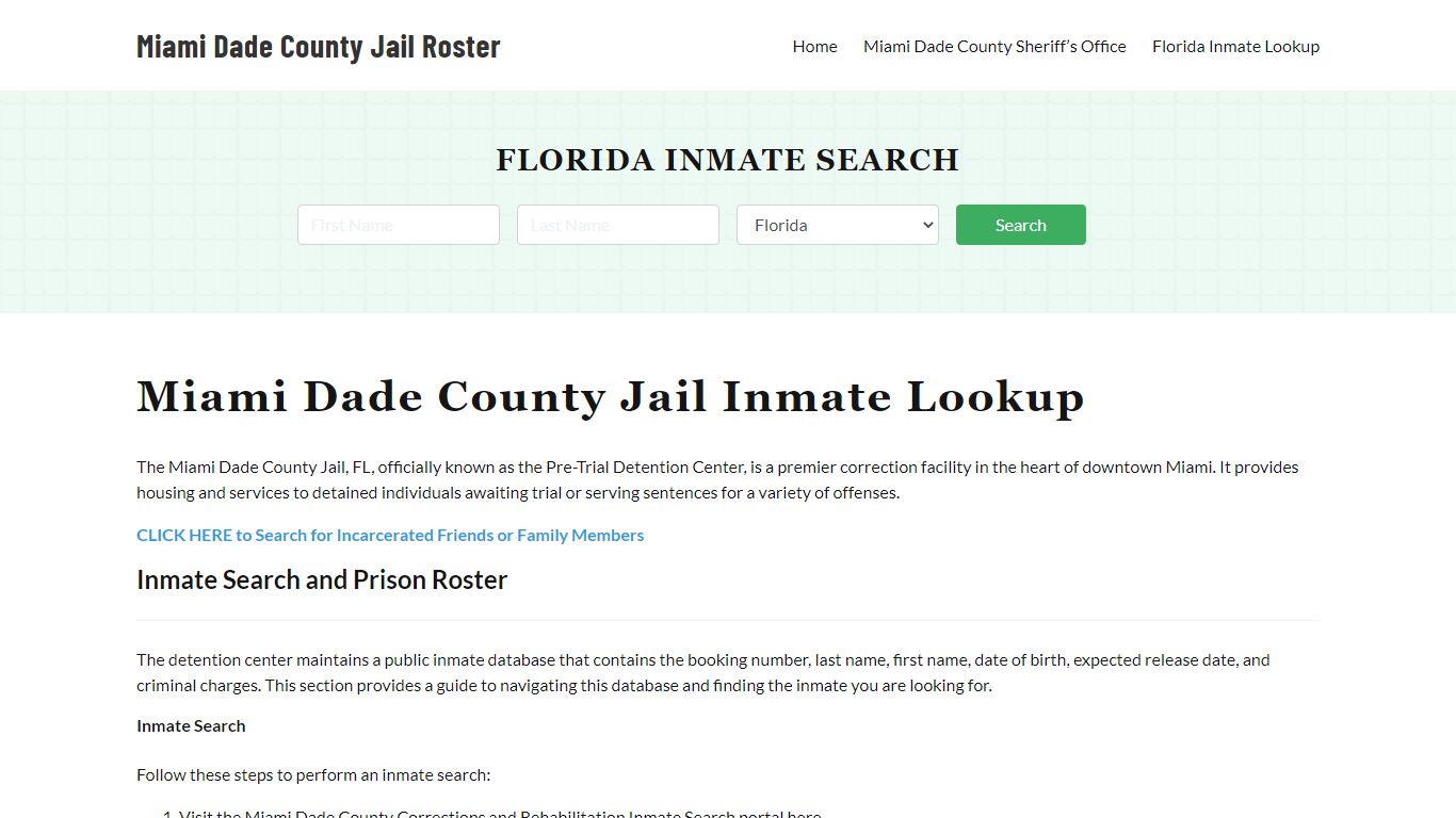Miami Dade County Jail Roster Lookup, FL, Inmate Search