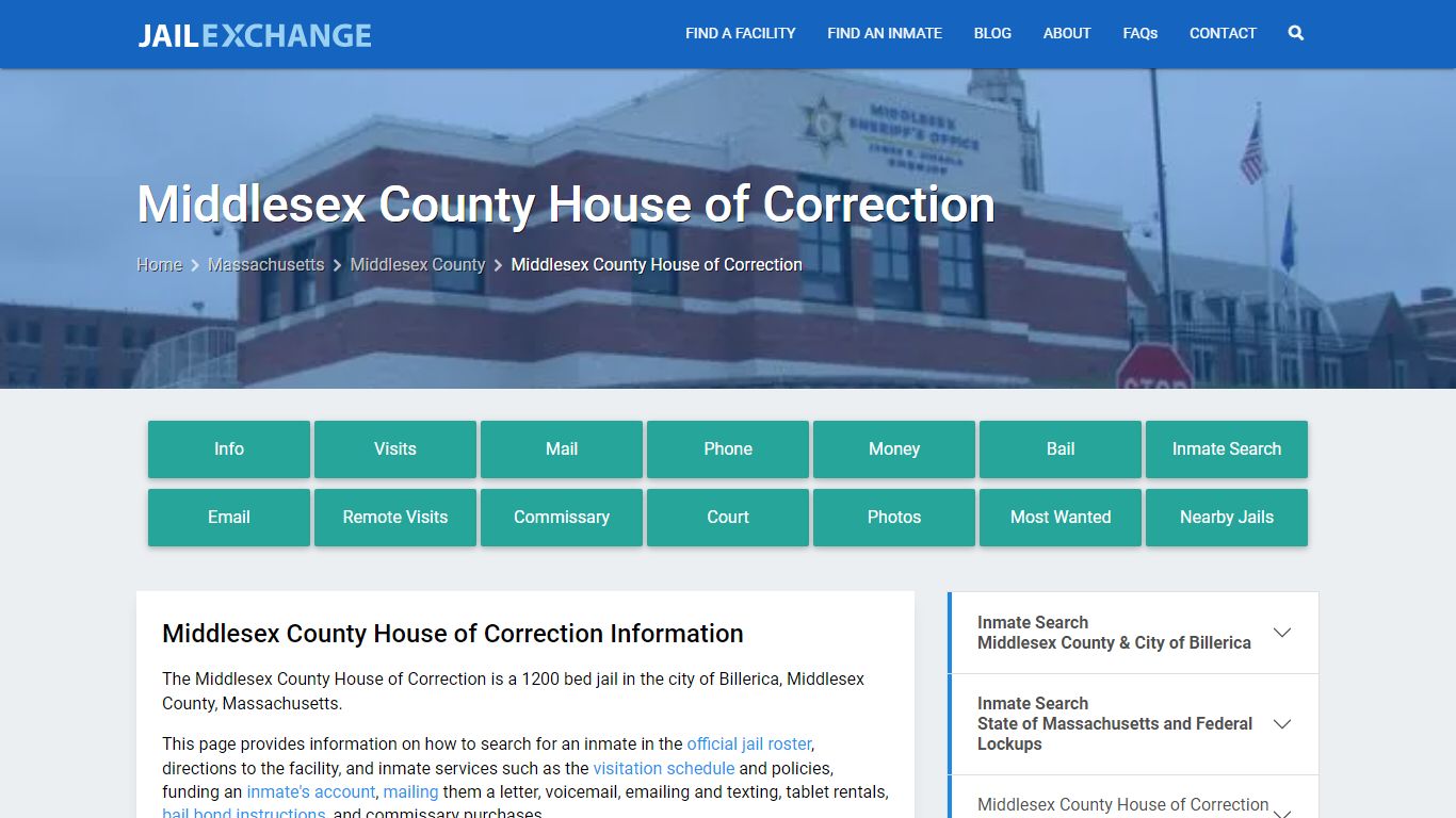 Middlesex County House of Correction, MA Inmate Search, Information
