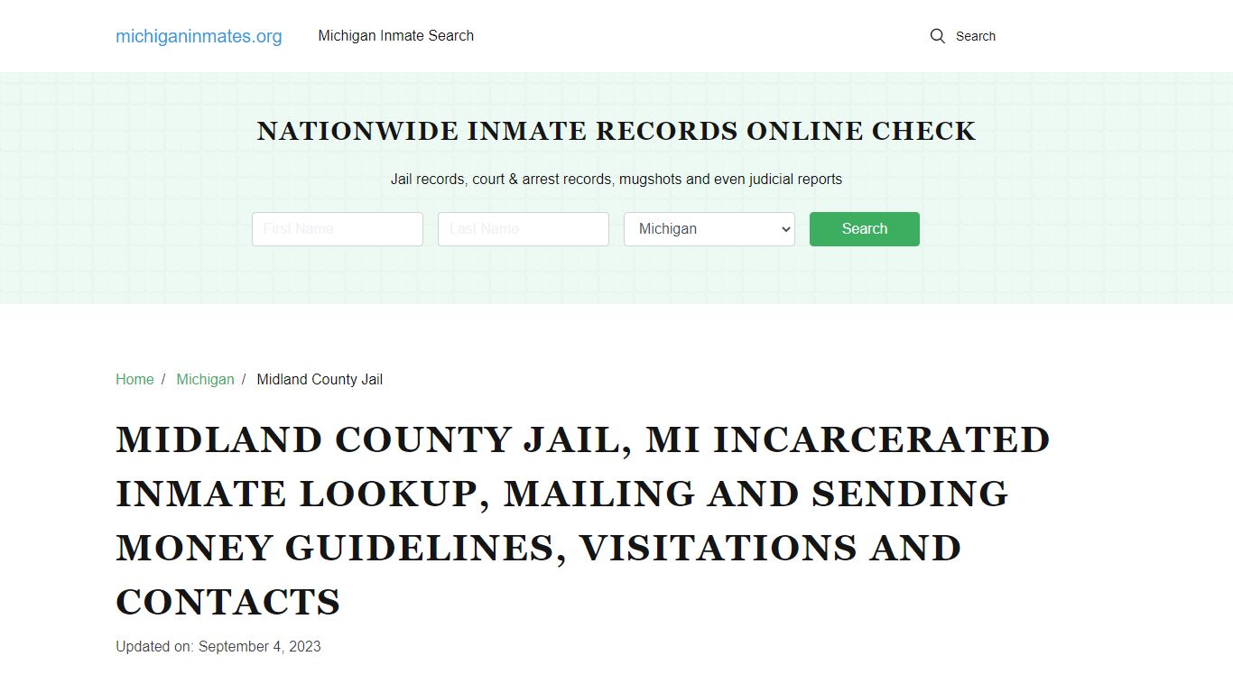 Midland County Jail, MI: Offender Locator, Visitation & Contact Info