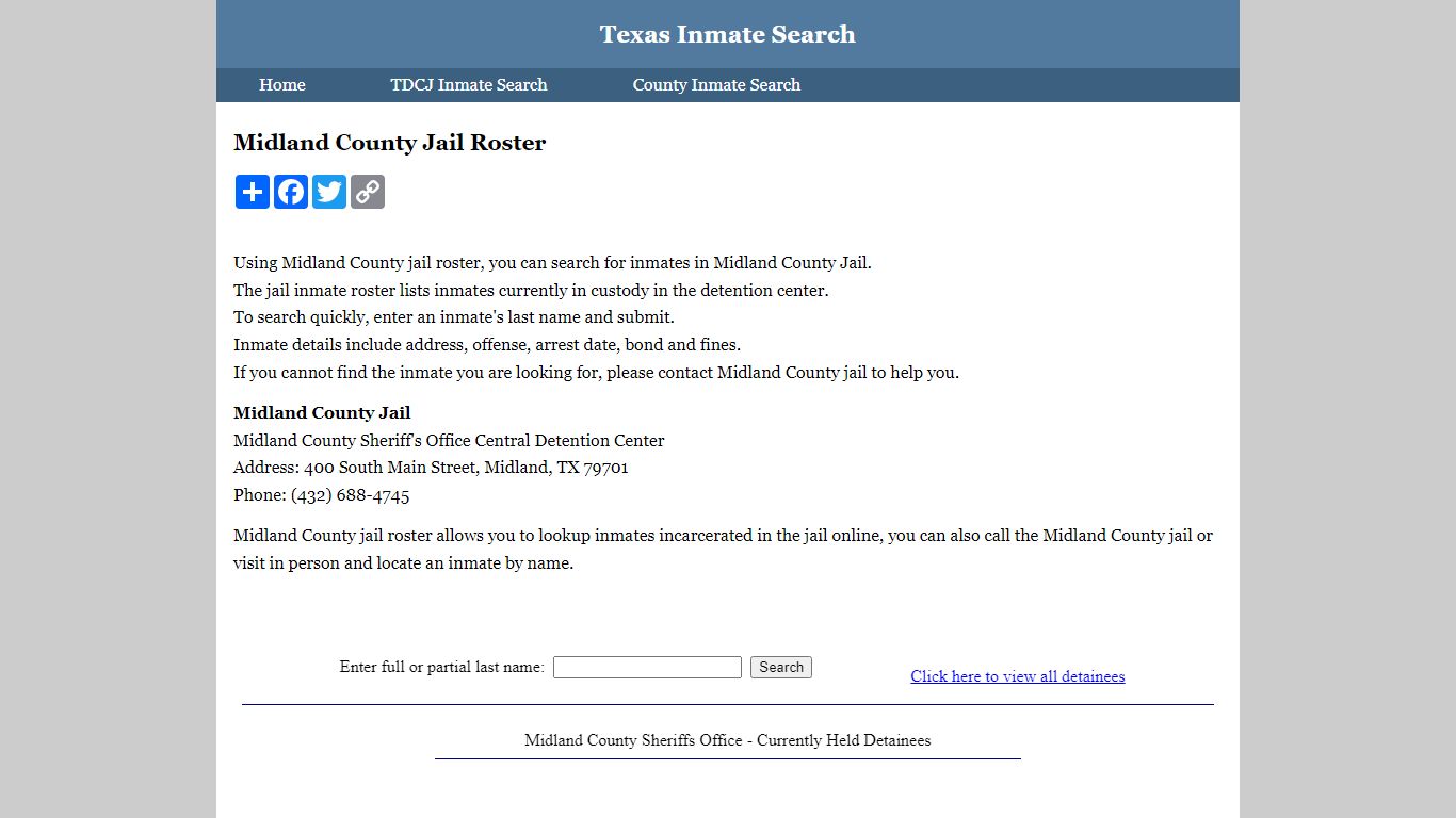 Midland County Jail Roster - Texas Inmate Search