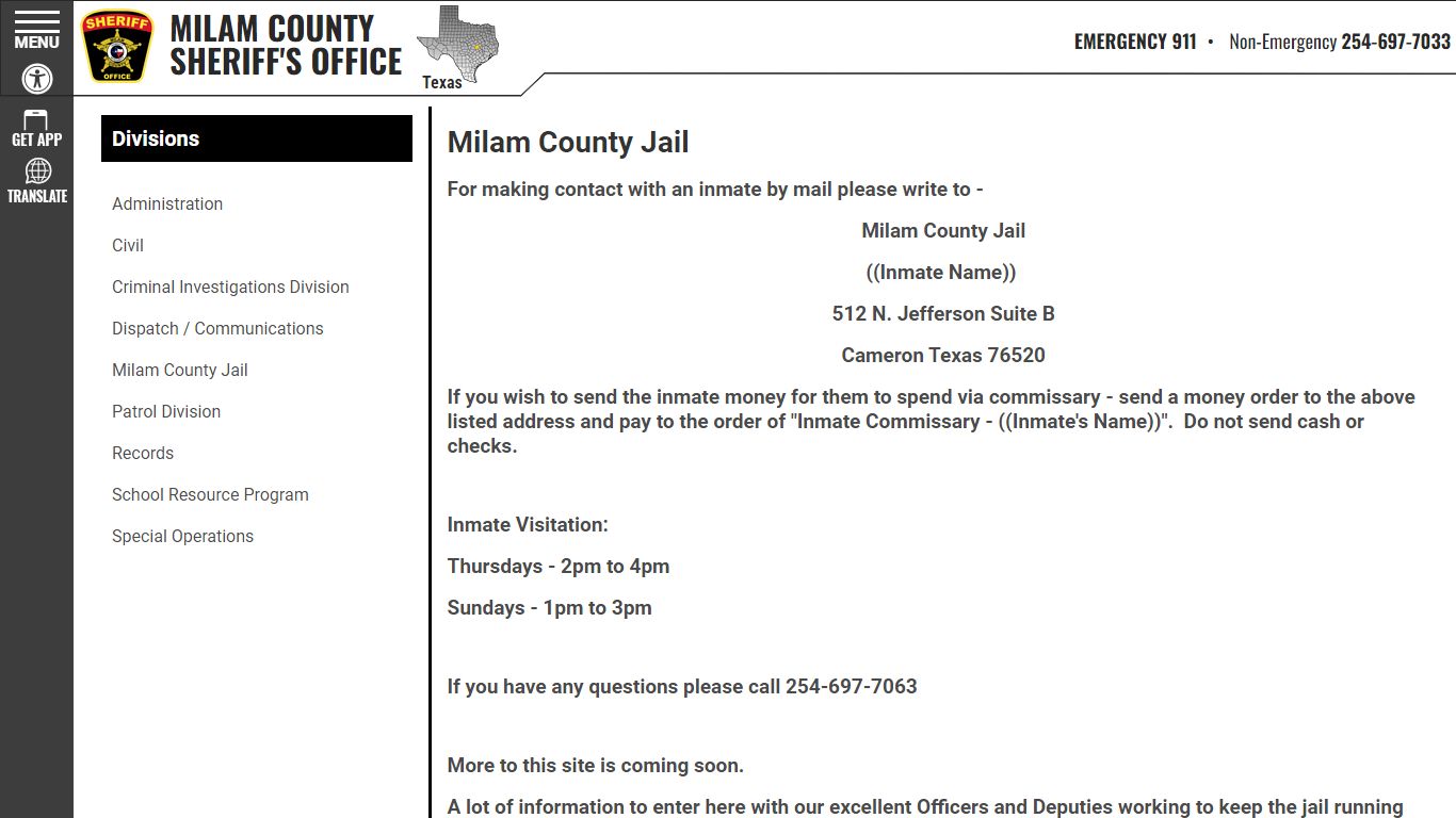 Milam County Jail | Milam County Sheriff TX