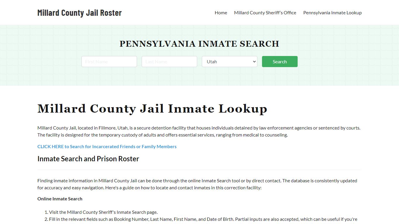 Millard County Jail Roster Lookup, UT, Inmate Search