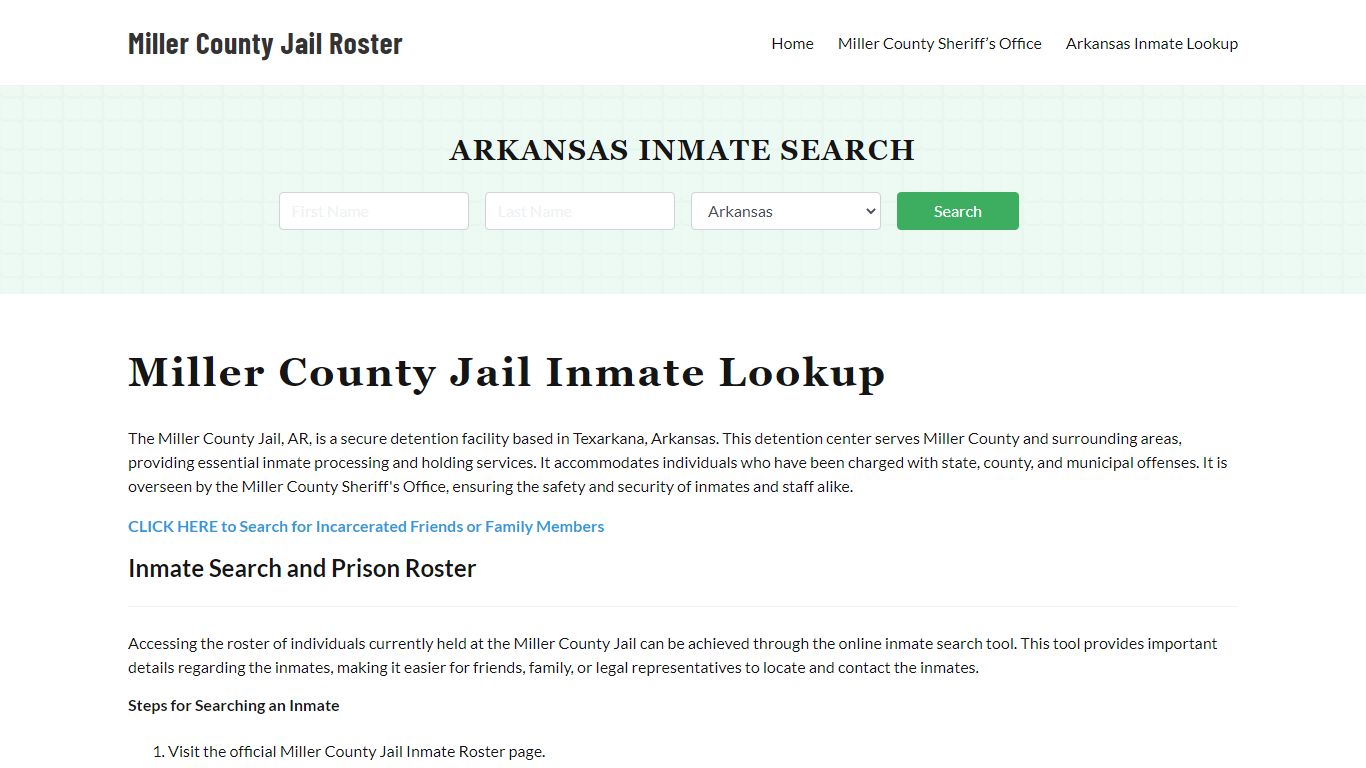 Miller County Jail Roster Lookup, AR, Inmate Search