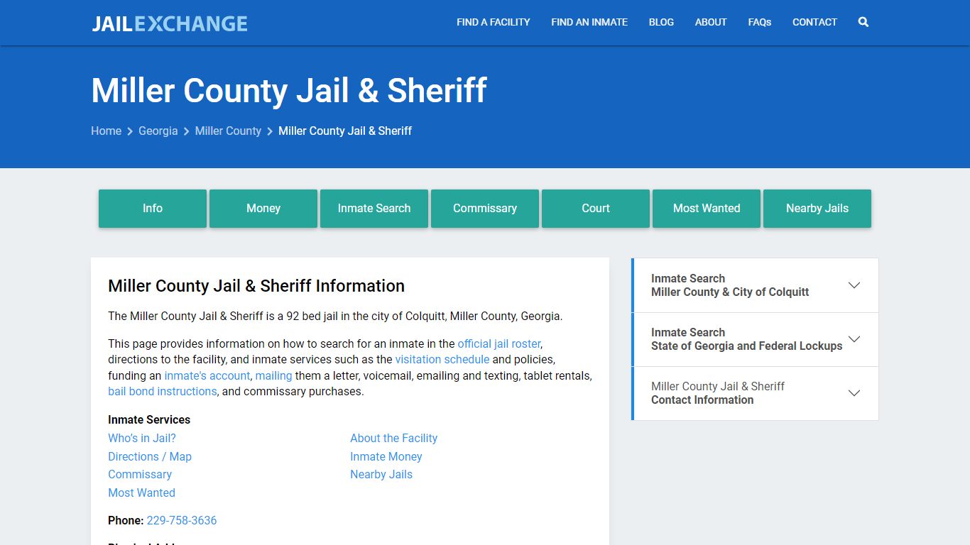 Miller County Jail & Sheriff, GA Inmate Search, Information