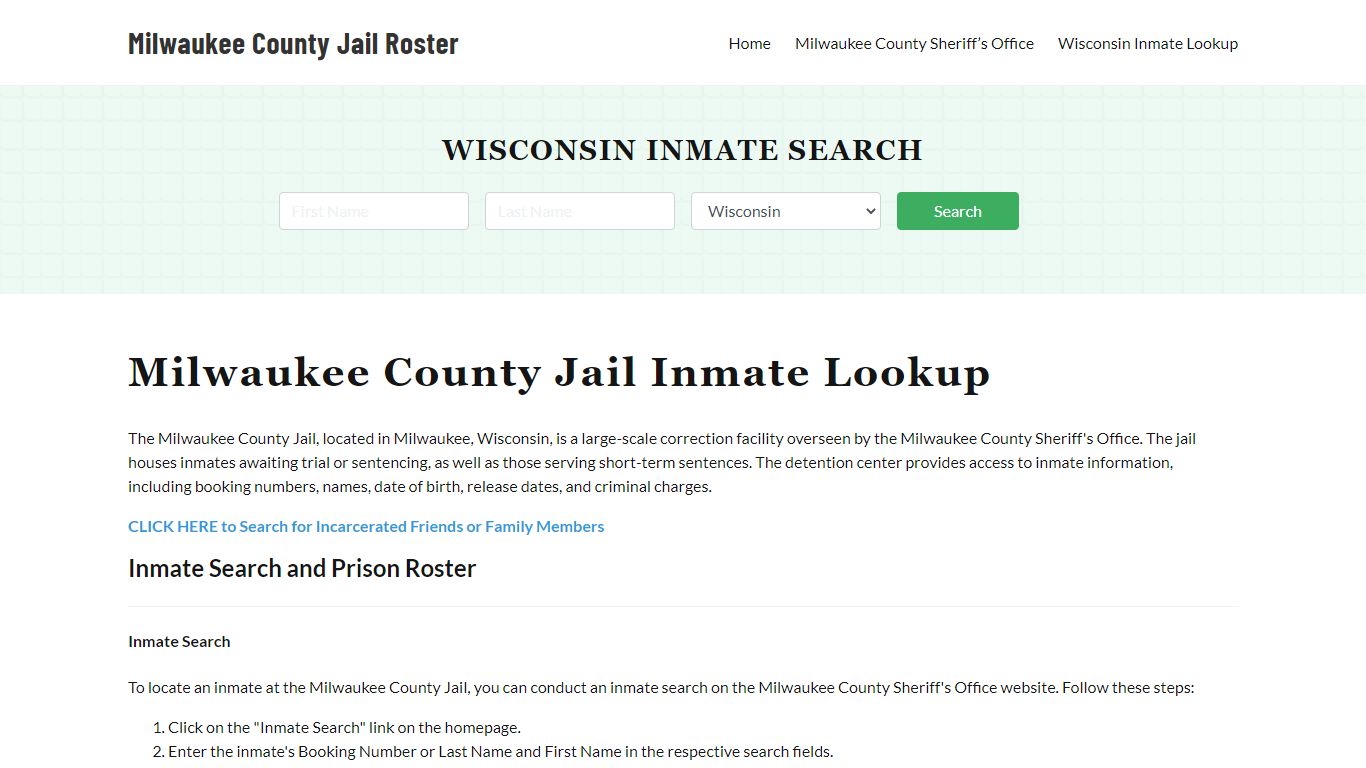 Milwaukee County Jail Roster Lookup, WI, Inmate Search