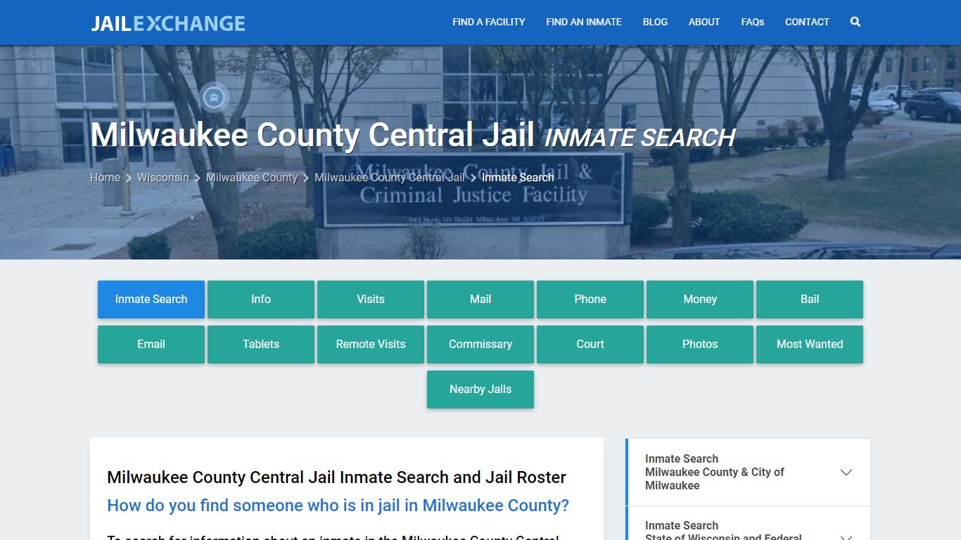 Milwaukee County Central Jail Inmate Search - Jail Exchange