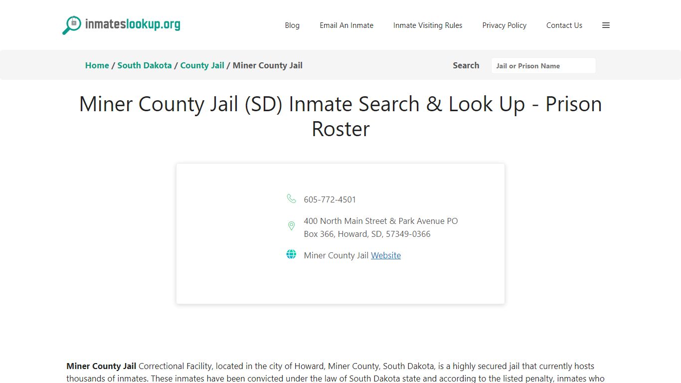 Miner County Jail (SD) Inmate Search & Look Up - Prison Roster