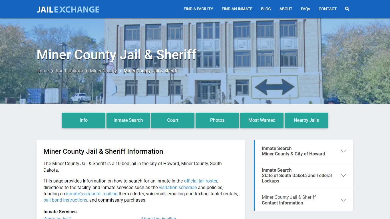Miner County Jail & Sheriff, SD Inmate Search, Information