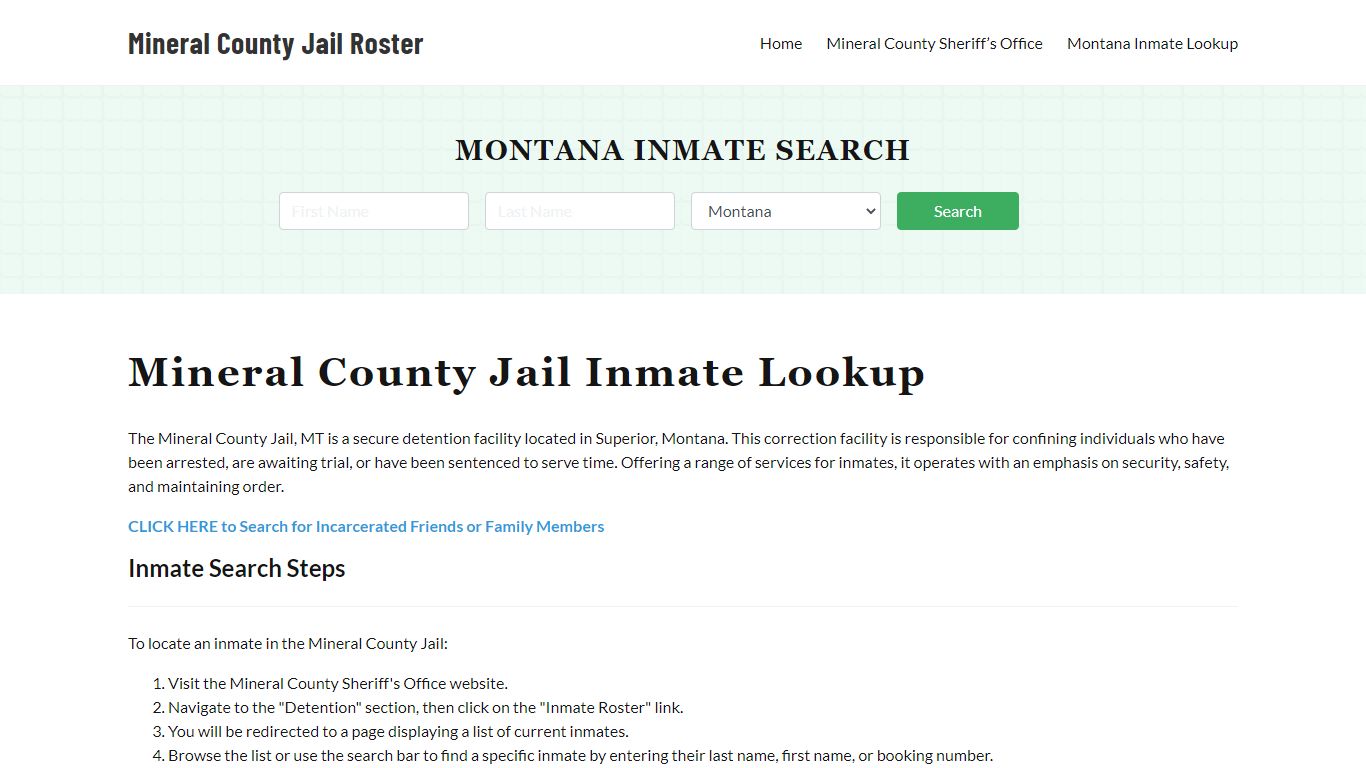 Mineral County Jail Roster Lookup, MT, Inmate Search