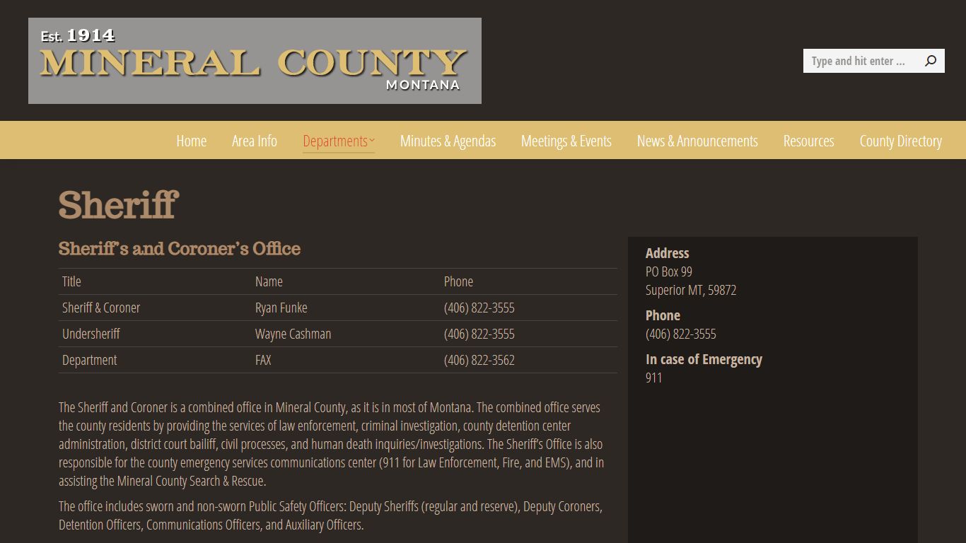 Sheriff - Mineral County MT