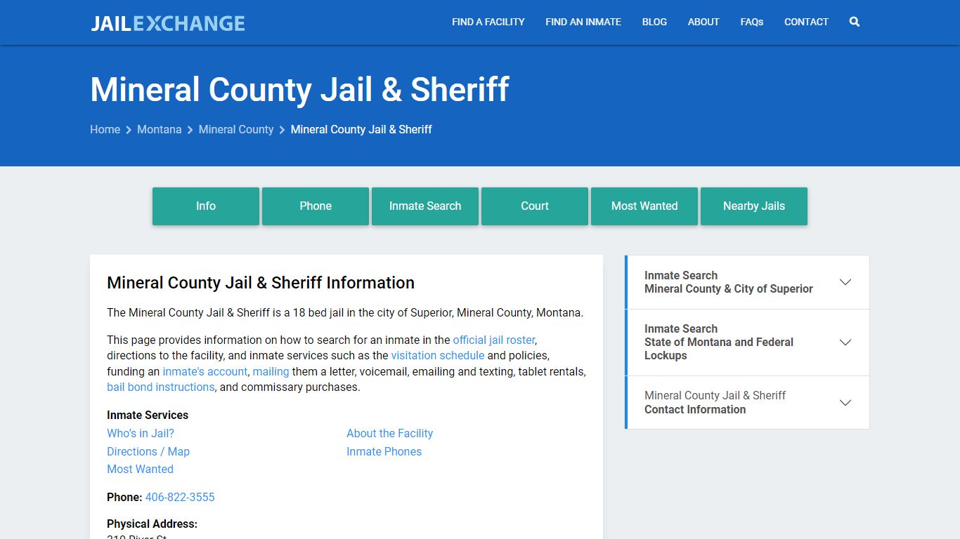 Mineral County Jail & Sheriff, MT Inmate Search, Information