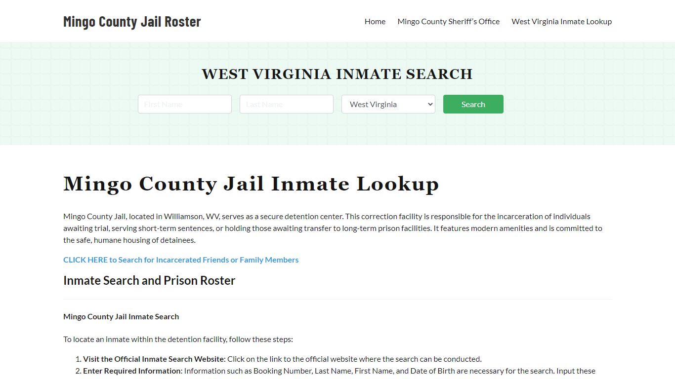 Mingo County Jail Roster Lookup, WV, Inmate Search