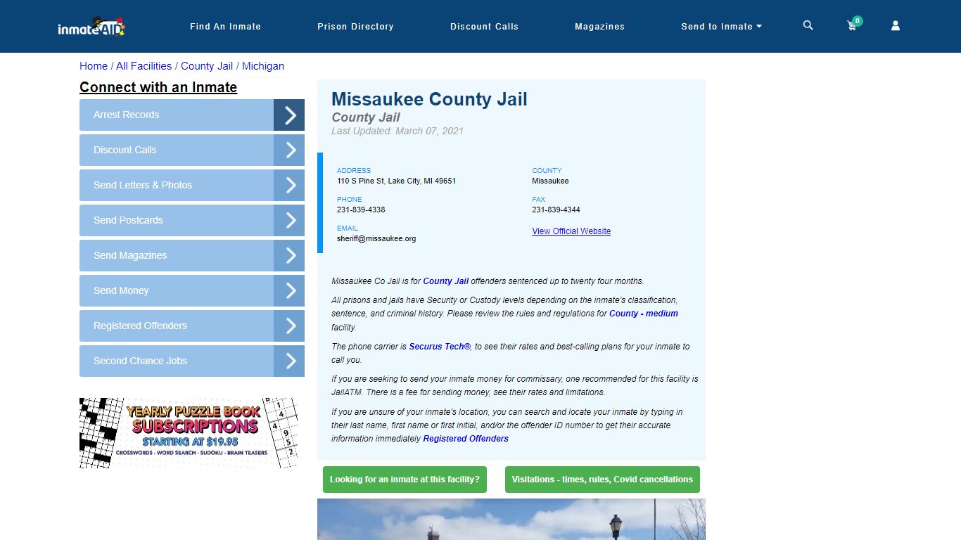 Missaukee County Jail - Inmate Locator - Lake City, MI