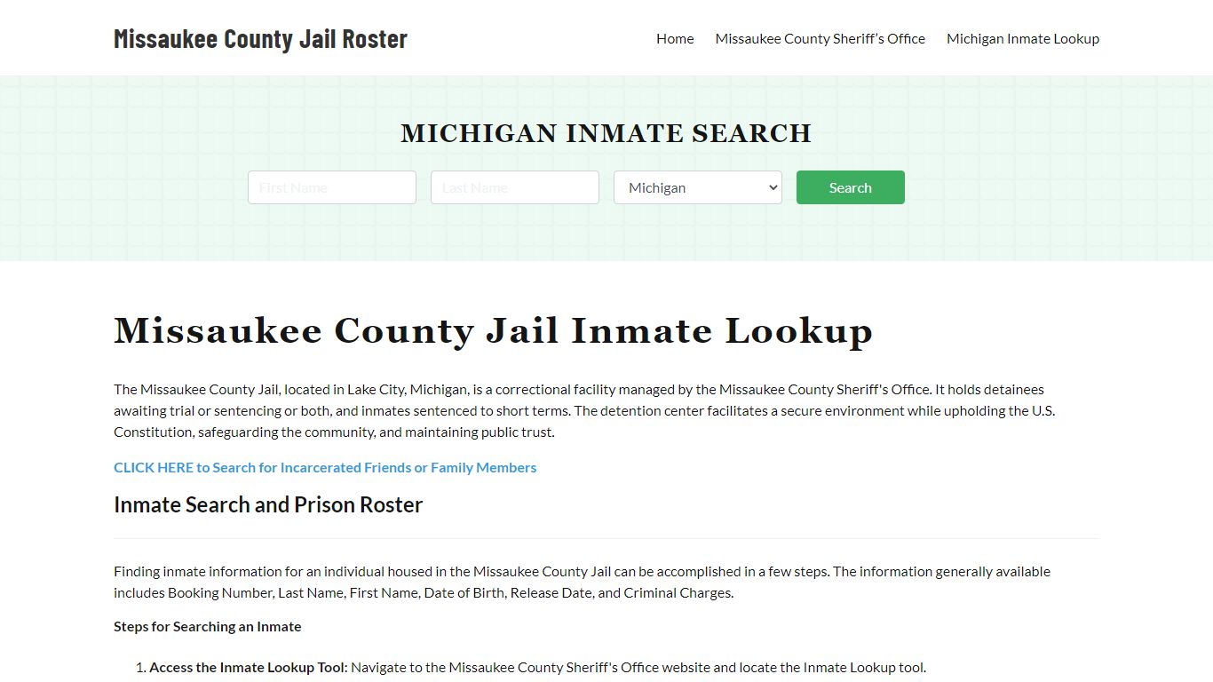 Missaukee County Jail Roster Lookup, MI, Inmate Search
