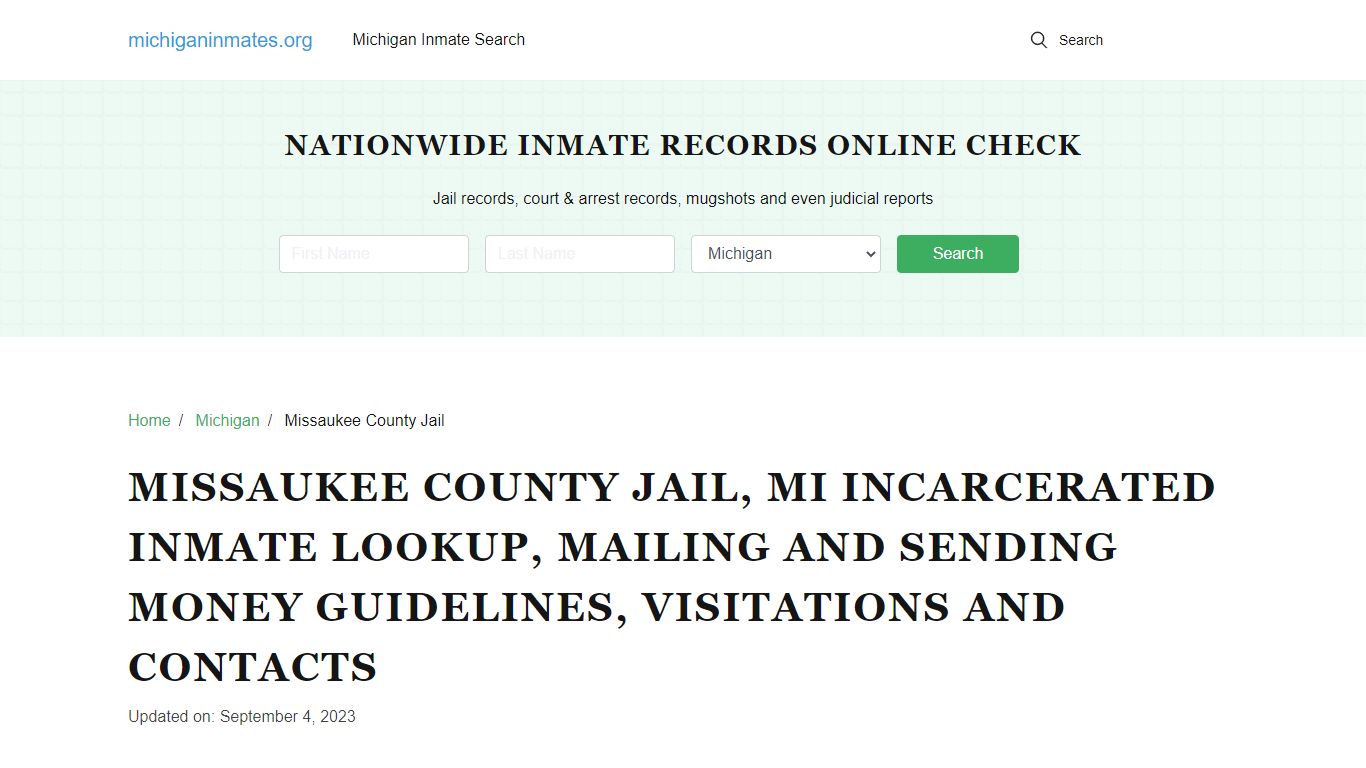 Missaukee County Jail, MI Incarcerated Inmate Lookup, Mailing and ...