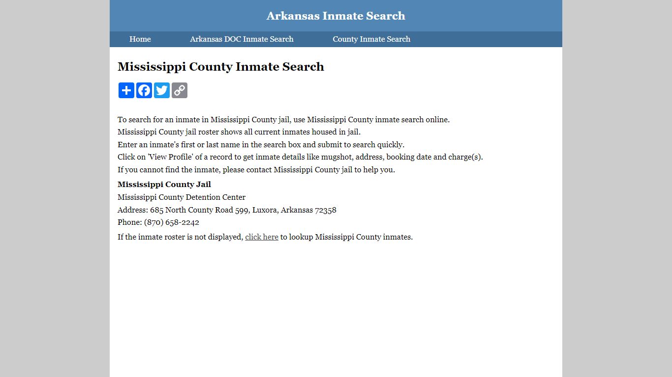 Mississippi County Inmate Search