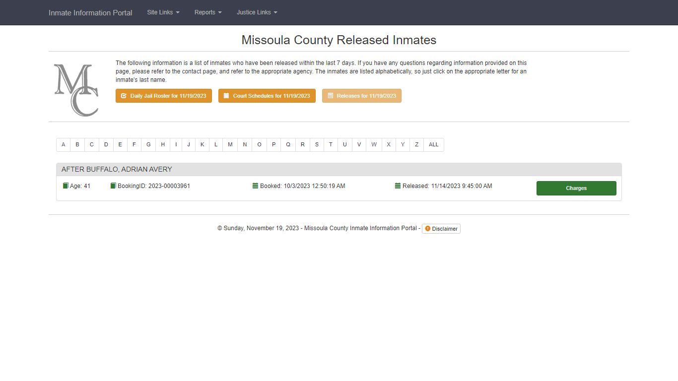 Missoula County Released Inmates